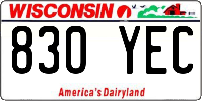 WI license plate 830YEC