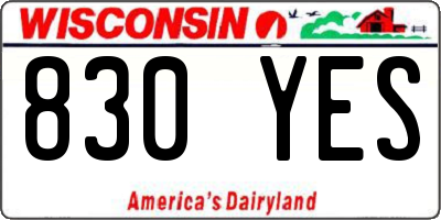 WI license plate 830YES