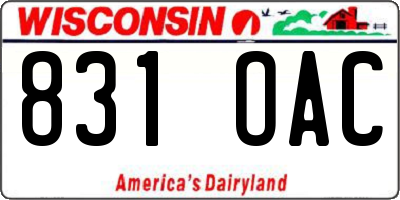 WI license plate 831OAC