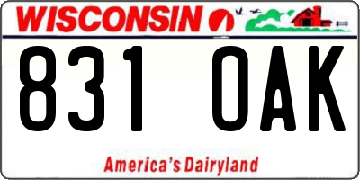 WI license plate 831OAK