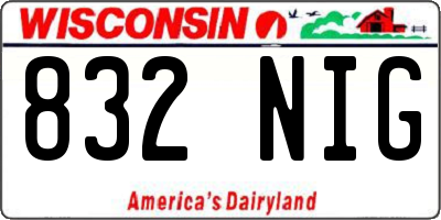 WI license plate 832NIG