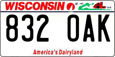 WI license plate 832OAK