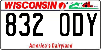 WI license plate 832ODY
