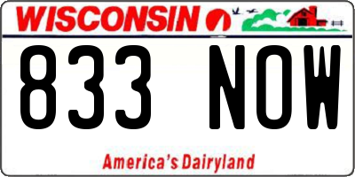WI license plate 833NOW