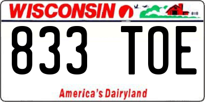 WI license plate 833TOE