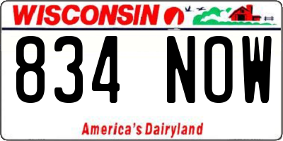 WI license plate 834NOW