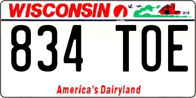 WI license plate 834TOE
