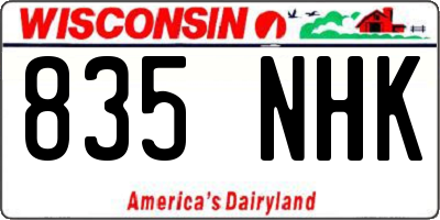 WI license plate 835NHK