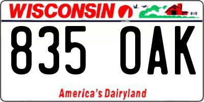 WI license plate 835OAK