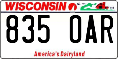WI license plate 835OAR