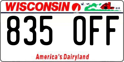 WI license plate 835OFF