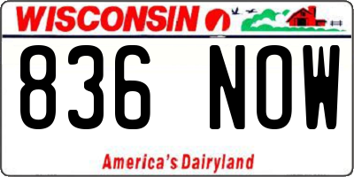 WI license plate 836NOW