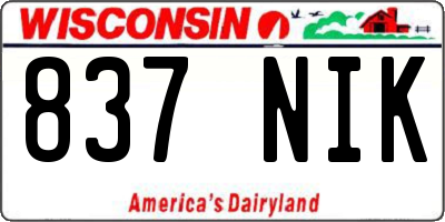 WI license plate 837NIK