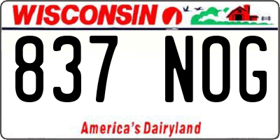 WI license plate 837NOG