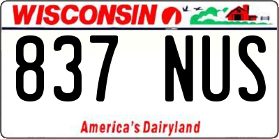 WI license plate 837NUS