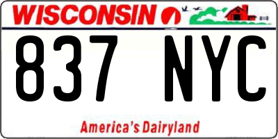WI license plate 837NYC