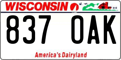 WI license plate 837OAK