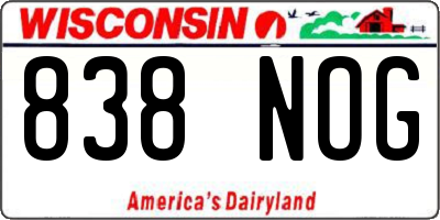 WI license plate 838NOG