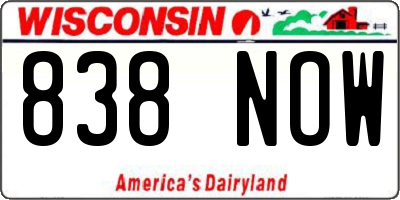 WI license plate 838NOW