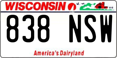WI license plate 838NSW