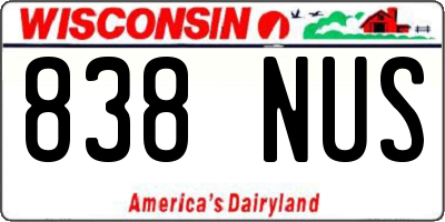 WI license plate 838NUS
