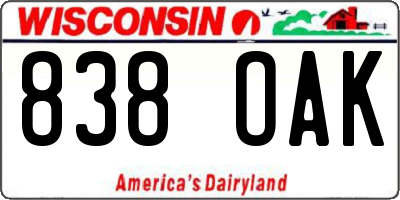 WI license plate 838OAK