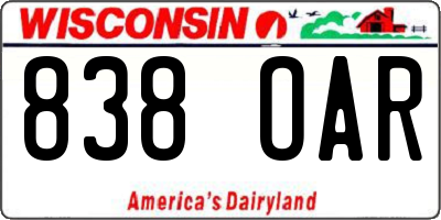 WI license plate 838OAR