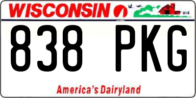 WI license plate 838PKG