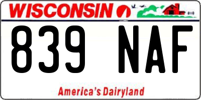 WI license plate 839NAF