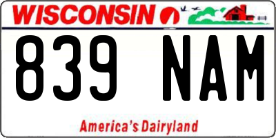 WI license plate 839NAM