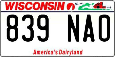 WI license plate 839NAO