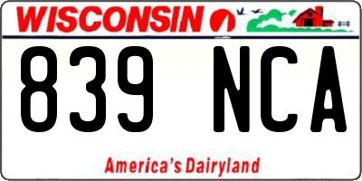 WI license plate 839NCA