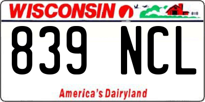 WI license plate 839NCL