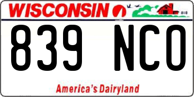 WI license plate 839NCO