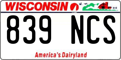 WI license plate 839NCS