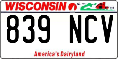 WI license plate 839NCV