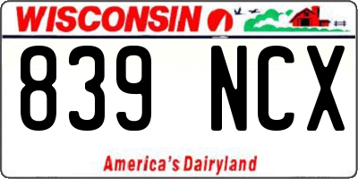WI license plate 839NCX