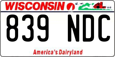WI license plate 839NDC