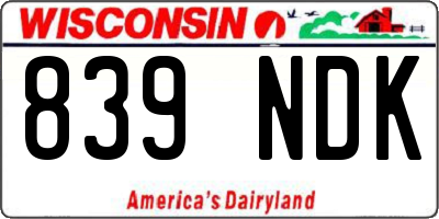 WI license plate 839NDK