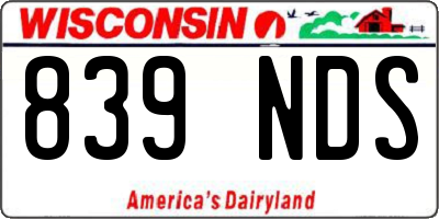 WI license plate 839NDS
