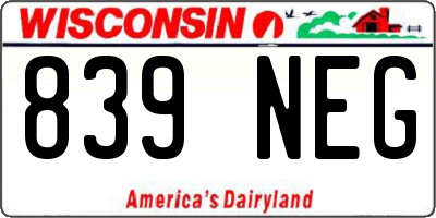 WI license plate 839NEG