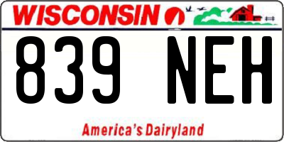 WI license plate 839NEH