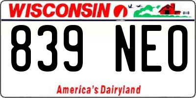 WI license plate 839NEO