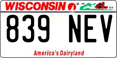 WI license plate 839NEV