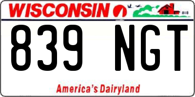 WI license plate 839NGT