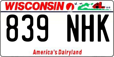 WI license plate 839NHK