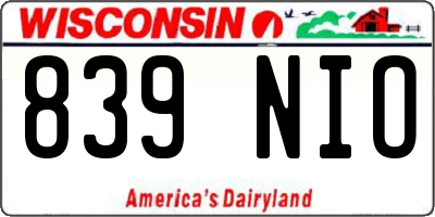 WI license plate 839NIO