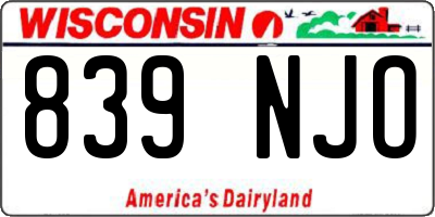 WI license plate 839NJO