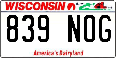 WI license plate 839NOG
