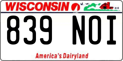 WI license plate 839NOI